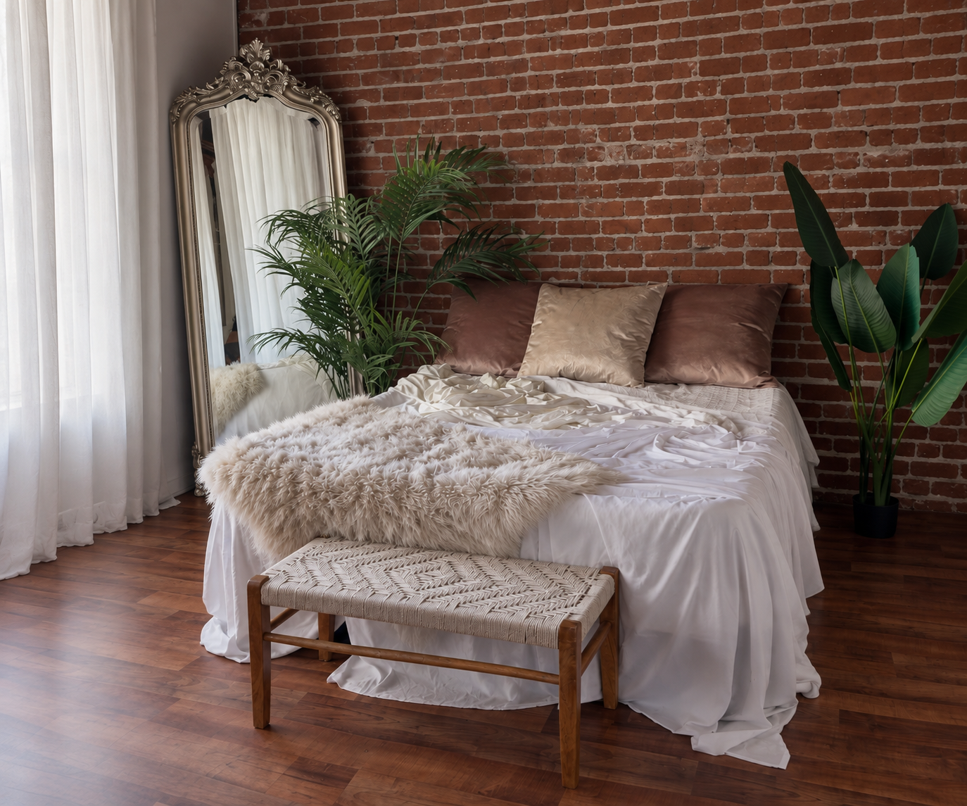 Bed setup inside Heather Elizabeth’s Midtown Sacramento boudoir photography studio.